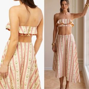 WEWOREWHAT Asymmetrical Floral Striped Skirt 10 & crop Ruffle Bandeau Top 8 SET